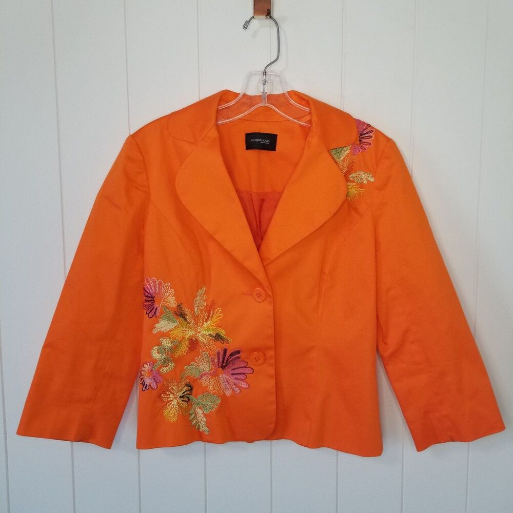 Forwear New York Blazer Jacket Women's Small Orange Artsy Embroidered Boho